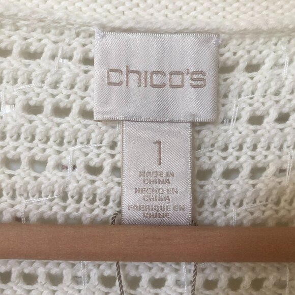 NWT Chico’s White and Silver Sequin Sammie 3/4 Sleeves Cardigan M - Picture 7 of 10